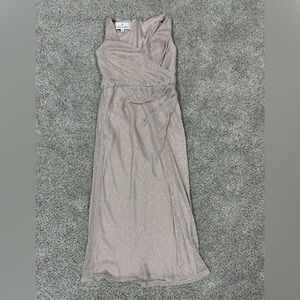 Oleg Cassini Champagne Pink Beaded Belt Shimmer Midi Dress Women’s US 8